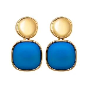 DAZLIME Gold Earrings for Women,14K Square Earrings Handmade Geometry Blue Statement Drop Earrings,Vintage Jewelry for Women,Wedding Guest Hypoallergenic Fashion Jewelry Gift