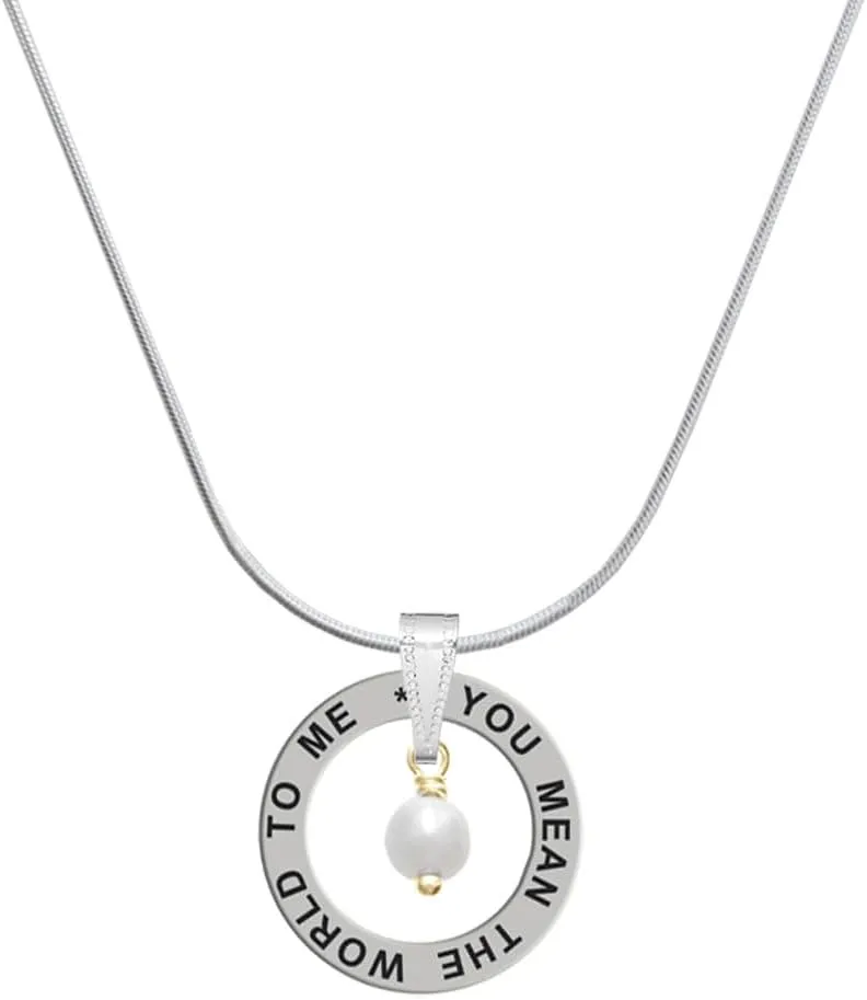 Delight Jewelry Plated 6mm Glass Imitation Pearl Bead Drop Silver-tone You Mean the World to Me Ring Necklace, 18"