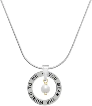 Delight Jewelry Plated 6mm Glass Imitation Pearl Bead Drop Silver-tone You Mean the World to Me Ring Necklace, 18"