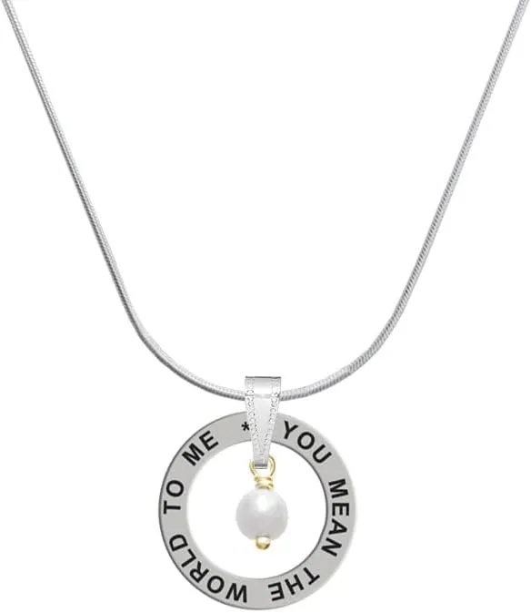 Delight Jewelry Plated 6mm Glass Imitation Pearl Bead Drop Silver-tone You Mean the World to Me Ring Necklace, 18"