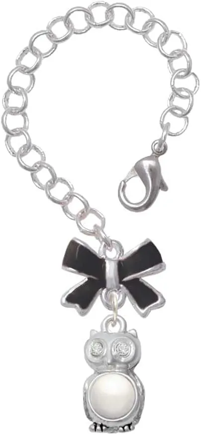 Delight Jewelry Silvertone 3-D Crystal Owl - Black Bow Charm Accessory for Tumblers and Thermal Cups