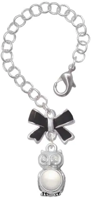 Delight Jewelry Silvertone 3-D Crystal Owl - Black Bow Charm Accessory for Tumblers and Thermal Cups