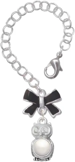 Delight Jewelry Silvertone 3-D Crystal Owl - Black Bow Charm Accessory for Tumblers and Thermal Cups