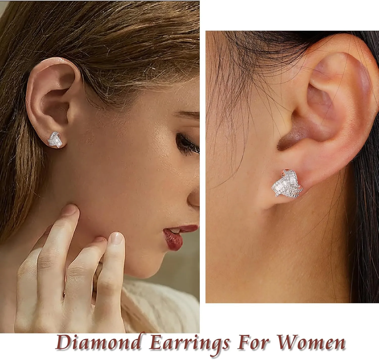 Diamond Earrings for Women&Men, 925 Sterling Silver Hypoallergenic Post Cushion/Heart/Round Shaped Real Diamond Earrings Wedding Xmas Daily Wear Jewelry(with Box)