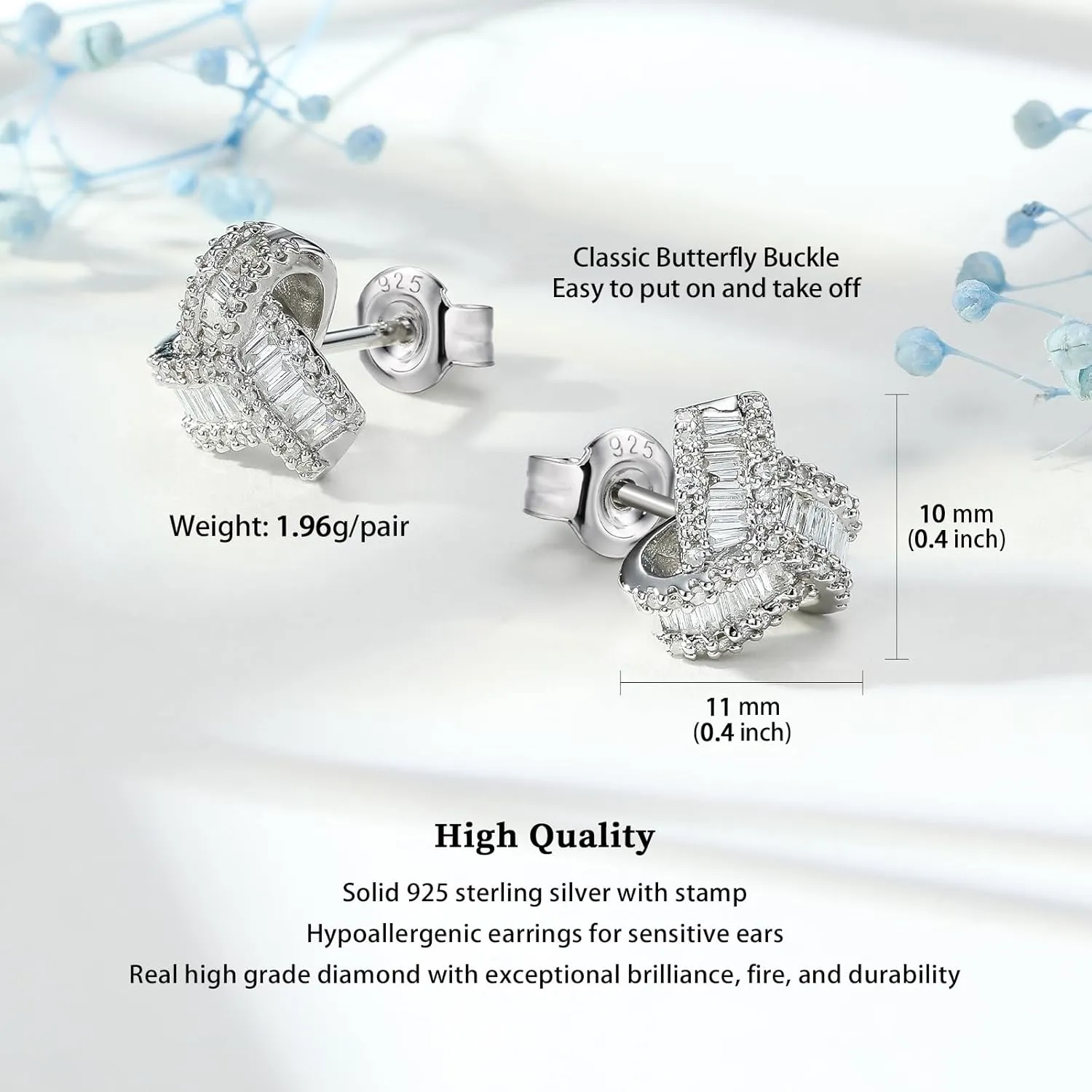 Diamond Earrings for Women&Men, 925 Sterling Silver Hypoallergenic Post Cushion/Heart/Round Shaped Real Diamond Earrings Wedding Xmas Daily Wear Jewelry(with Box)