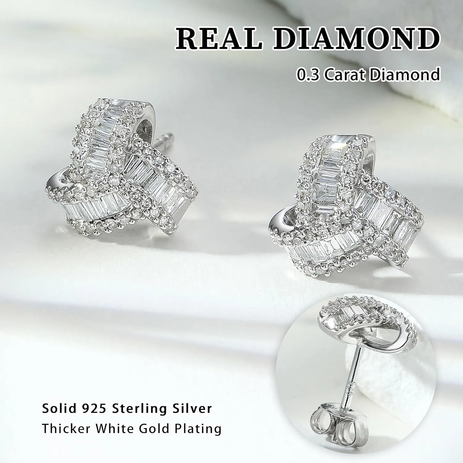 Diamond Earrings for Women&Men, 925 Sterling Silver Hypoallergenic Post Cushion/Heart/Round Shaped Real Diamond Earrings Wedding Xmas Daily Wear Jewelry(with Box)