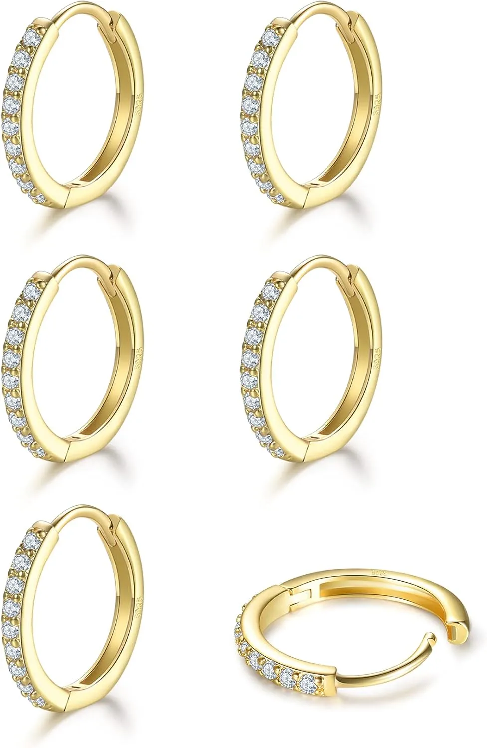 Dlihc Sterling Silver Hoop Earrings Sterling Silver Stud Earrings for Women 6 Pairs Hypoallergenic Tiny Cubic Zirconia Stud Set Cartilage Hoops