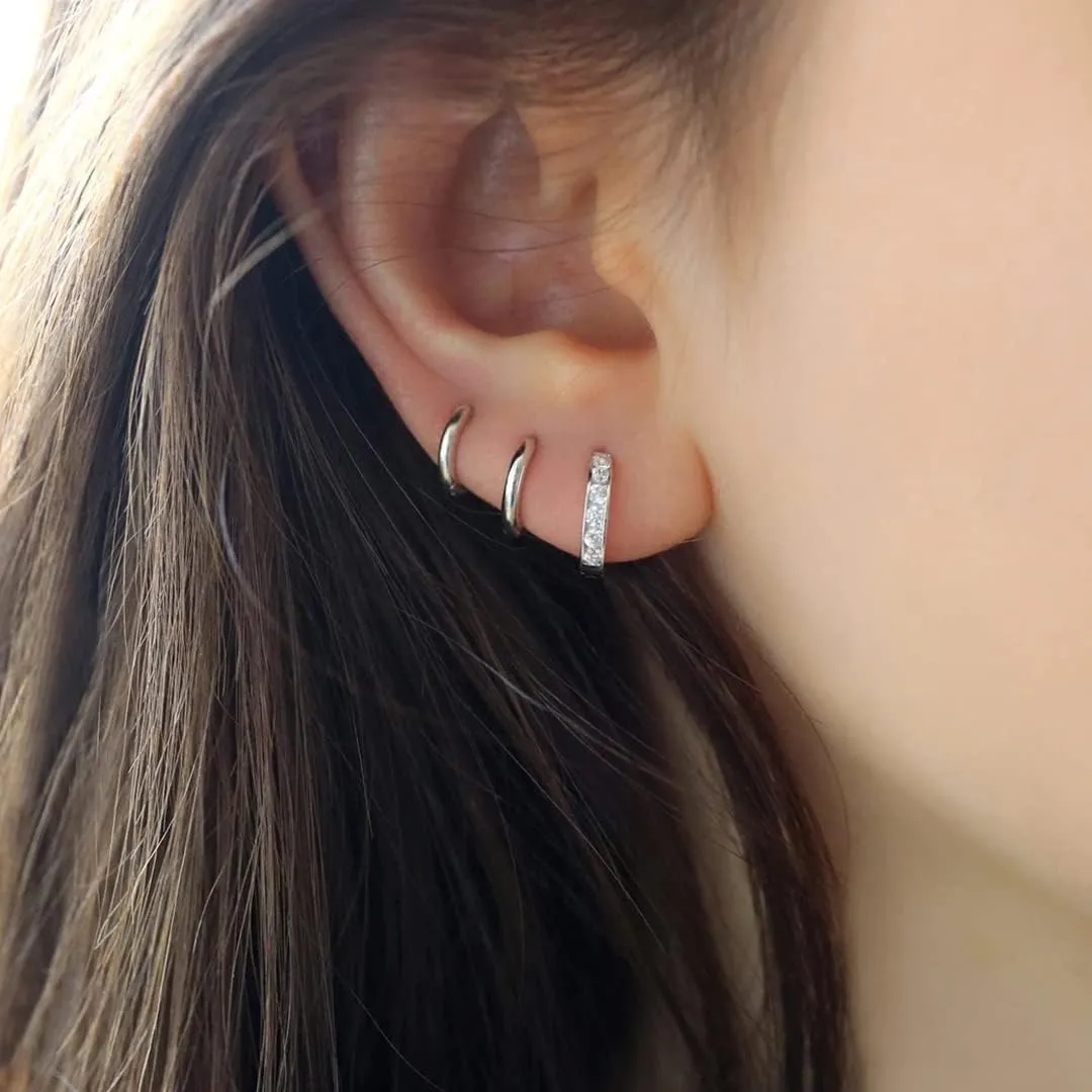 Dlihc Sterling Silver Hoop Earrings Sterling Silver Stud Earrings for Women 6 Pairs Hypoallergenic Tiny Cubic Zirconia Stud Set Cartilage Hoops
