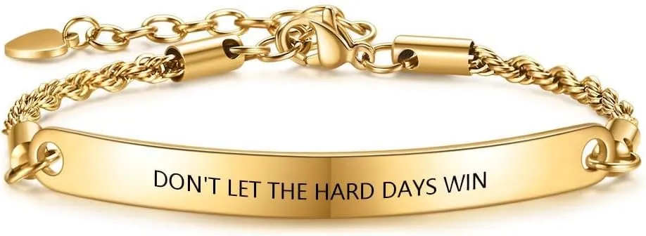 Dont Let The Hard Days Win Bracelet for Women Men, Handmade Adjustable Engraved Stainless Steel Tube Bracelets Inspirational Little Words project Bracelet Gifts for Hard Times Jewelry