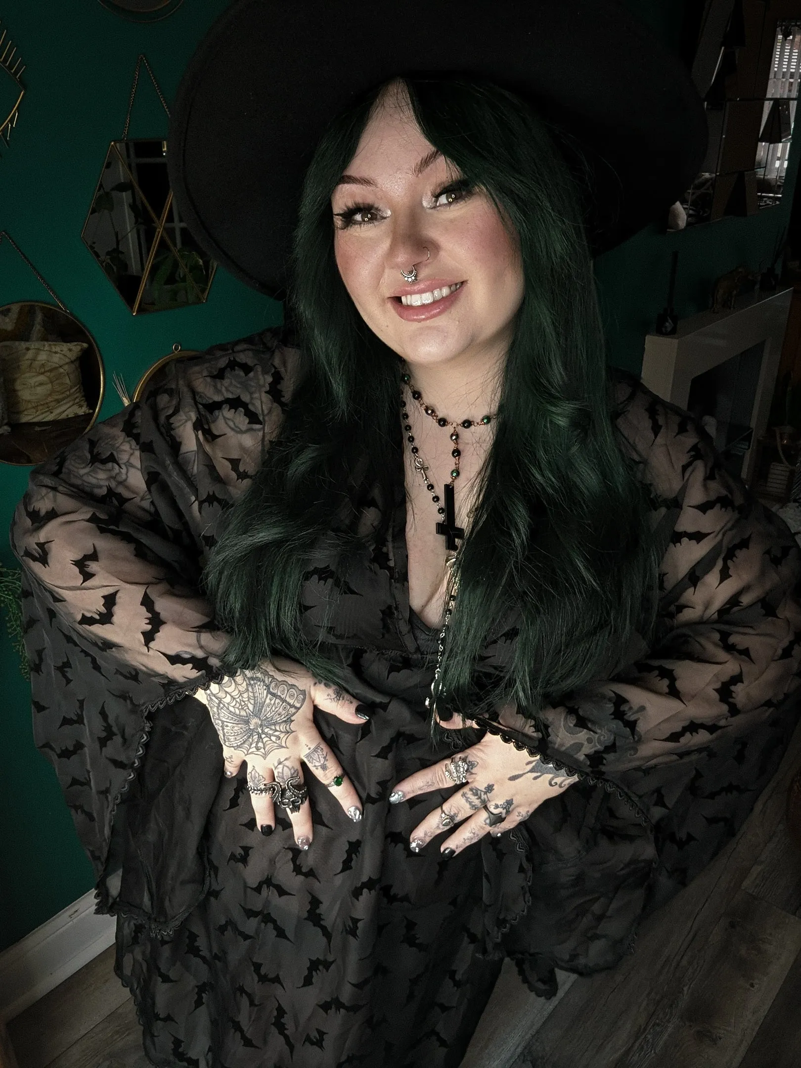 'Dracula' Black Bats Alt Goth See Through Nightgown Lingerie Dress