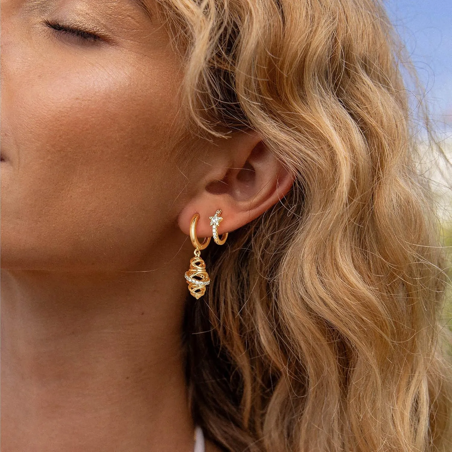 DREMMY STUDIOS Dainty Gold Dangle Earrings 14K Gold Plated Simple Cute Ankh Cross Hoop Huggie Earring Jewelry for Women