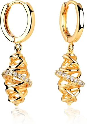 DREMMY STUDIOS Dainty Gold Dangle Earrings 14K Gold Plated Simple Cute Ankh Cross Hoop Huggie Earring Jewelry for Women