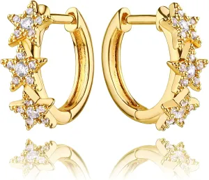 Dremmy Studios Dainty Gold Star CZ Huggie Hoop Earrings 14K Gold Plated Charm Cubic Zirconia Huggies Earrings Minimalist Personalized Jewelry