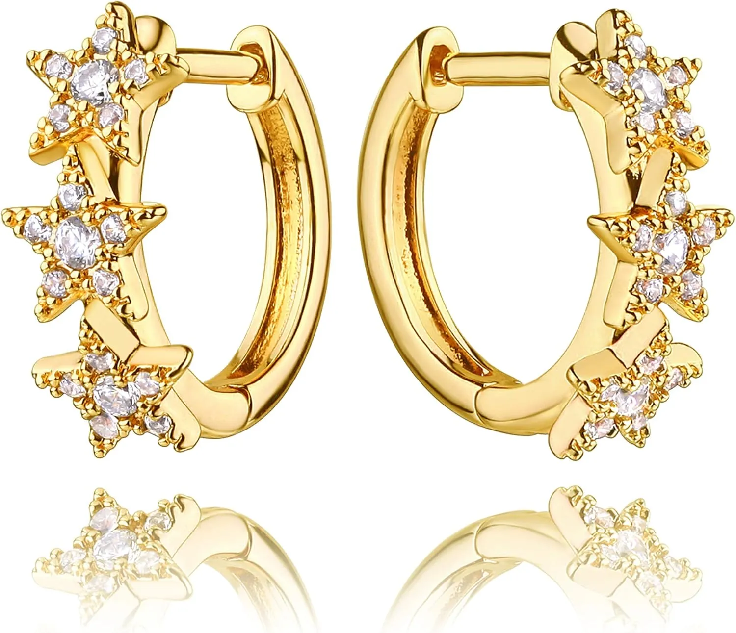 Dremmy Studios Dainty Gold Star CZ Huggie Hoop Earrings 14K Gold Plated Charm Cubic Zirconia Huggies Earrings Minimalist Personalized Jewelry