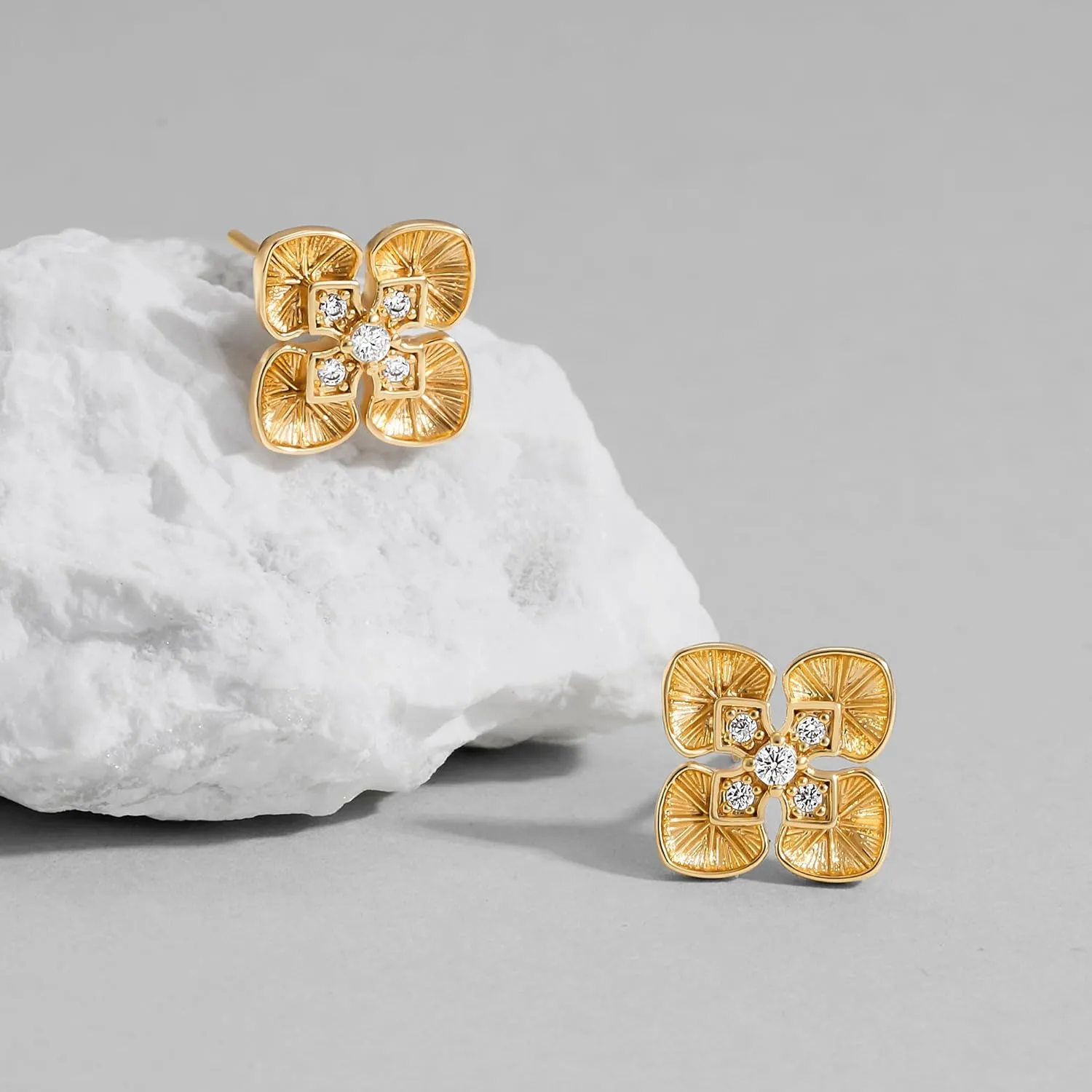 Dremmy Studios Women Gold Stud Earrings 14K Gold Plated Zirconia Snake Cross Flower Heart Butterfly Earrings S925 Silver Post Cartilage Earrings