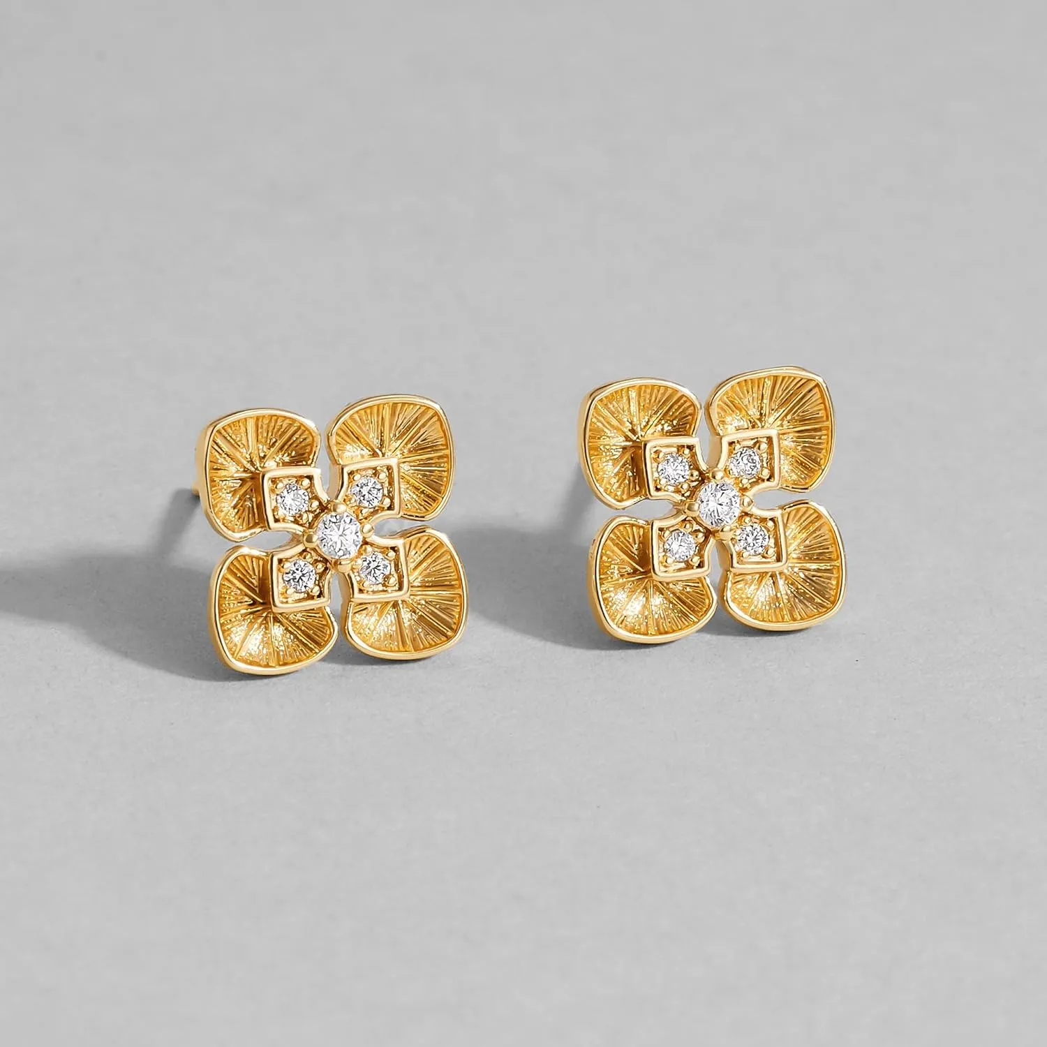 Dremmy Studios Women Gold Stud Earrings 14K Gold Plated Zirconia Snake Cross Flower Heart Butterfly Earrings S925 Silver Post Cartilage Earrings
