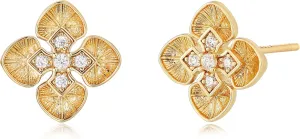Dremmy Studios Women Gold Stud Earrings 14K Gold Plated Zirconia Snake Cross Flower Heart Butterfly Earrings S925 Silver Post Cartilage Earrings