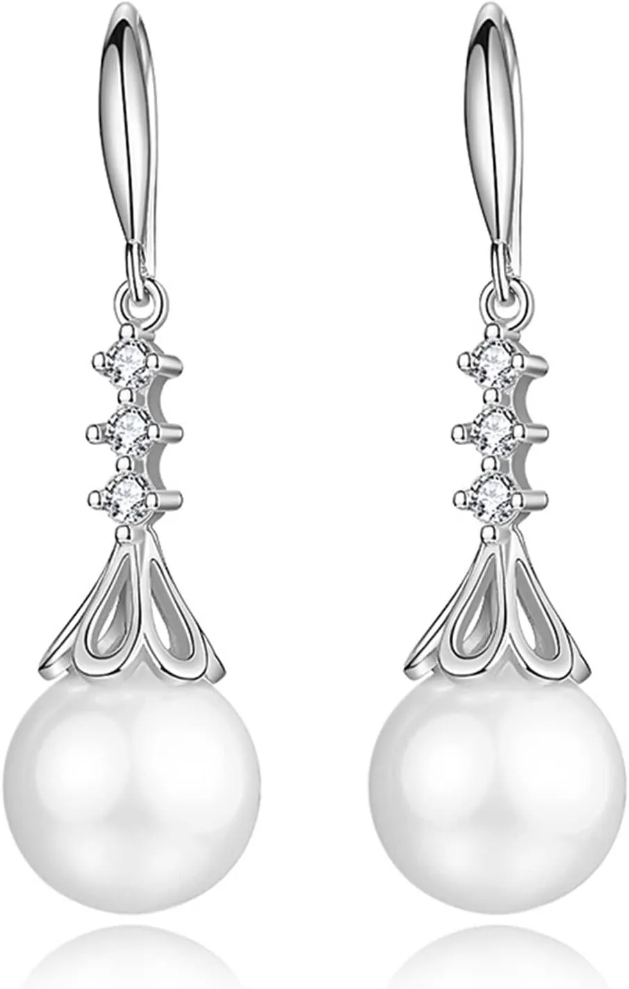Drop Earrings Cubic Zirconia, Dangle Earrings for Women White Gold Plated Drop-Shaped Imitation Pearls Cz Dangle Cartilage Jewelry for Party