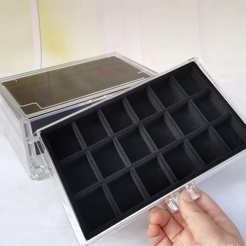 Earring Organizer Box Acrylic Jewelry Organizer with 3 Drawers 54 Adjustable Grids Clear Stackable Earring Holder Velvet Trays Ring Display Case for Women Girls (Black)