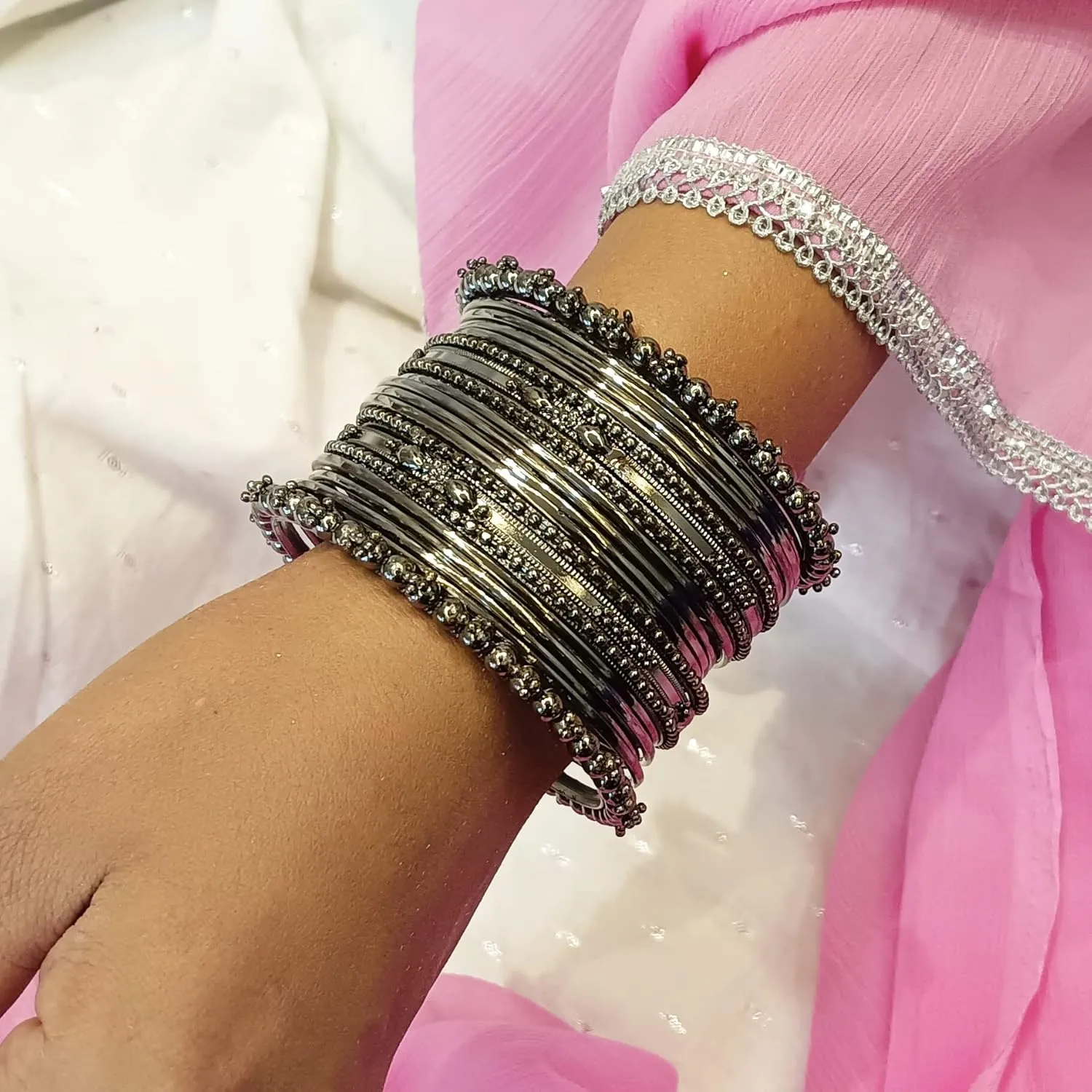 Efulgenz Oxidized Indian Bangles for Women Indian Oxidized Jewelry Boho Vintage Antique Tribal Indian Oxidized Bracelet Bangles Set Jewelry (20 Pcs)