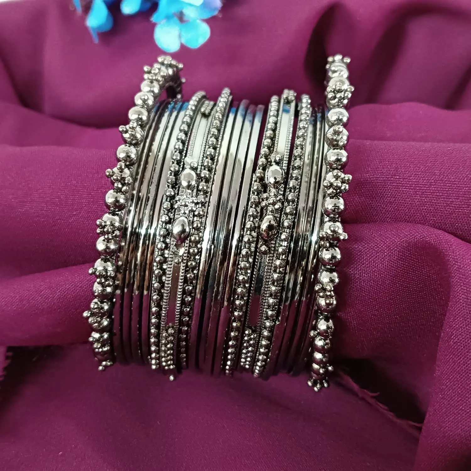 Efulgenz Oxidized Indian Bangles for Women Indian Oxidized Jewelry Boho Vintage Antique Tribal Indian Oxidized Bracelet Bangles Set Jewelry (20 Pcs)