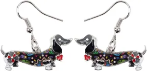 Enamel Alloy Cartoon Dachshund Dog Earrings Dangle Puppy Jewelry Dog Lover Gifts for Women