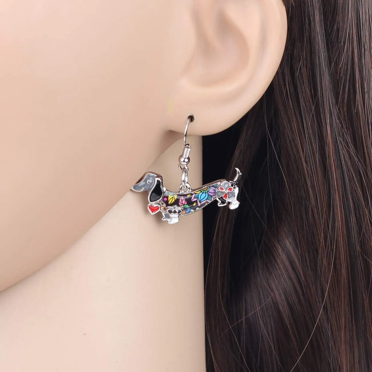 Enamel Alloy Cartoon Dachshund Dog Earrings Dangle Puppy Jewelry Dog Lover Gifts for Women