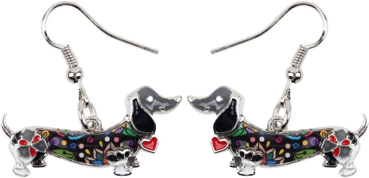 Enamel Alloy Cartoon Dachshund Dog Earrings Dangle Puppy Jewelry Dog Lover Gifts for Women