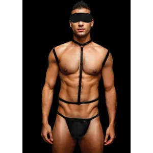 Envy 3 Pc Wet Look Chest Harness - Medium/large -  Black