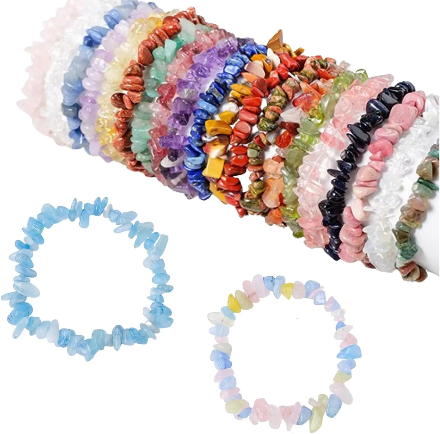Erliway Crystals Stretch Bracelet Irregular Beads Stretch Bracelet Healing Crystals Chips Bracelet Natural Gemstone Bracelets for Women Jewelry Reiki Meditation