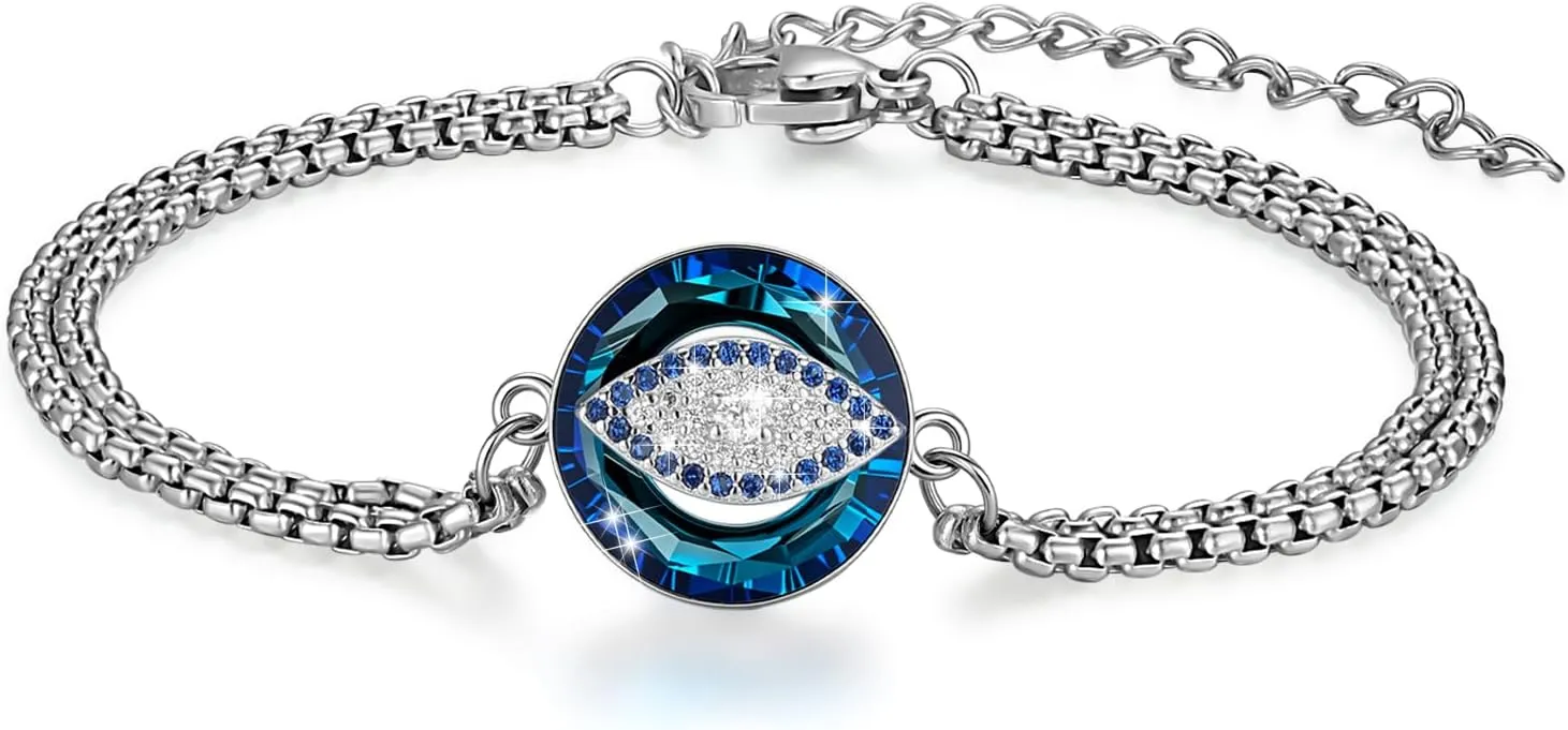 Evil Eye Crystal Bracelet 925 Sterling Silver Evil Eye Bracelets Third Eye Bracelet Protection ojo turco Spiritual Amulet Jewelry for Women Men