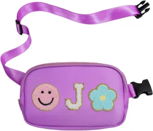 Fanny Pack For Girls Purple Kid Crossbody Bag Chenille J Letter Preppy Belt Bag, Christmas Birthday Graduation Gifts For Girl Teen Daughter Sister, Personalized Nylon Fanny Packs