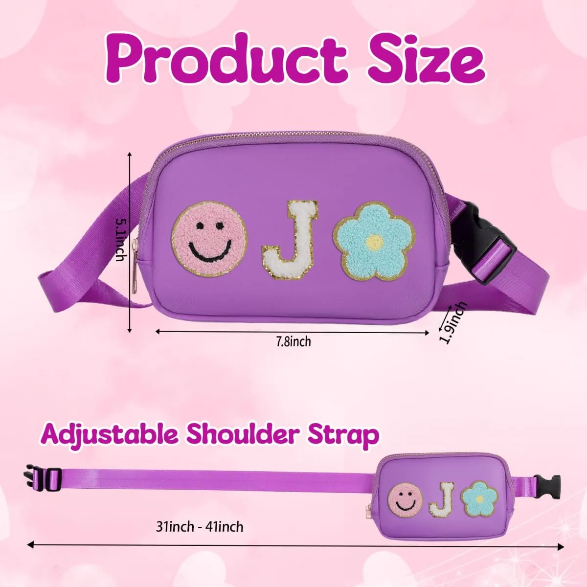 Fanny Pack For Girls Purple Kid Crossbody Bag Chenille J Letter Preppy Belt Bag, Christmas Birthday Graduation Gifts For Girl Teen Daughter Sister, Personalized Nylon Fanny Packs