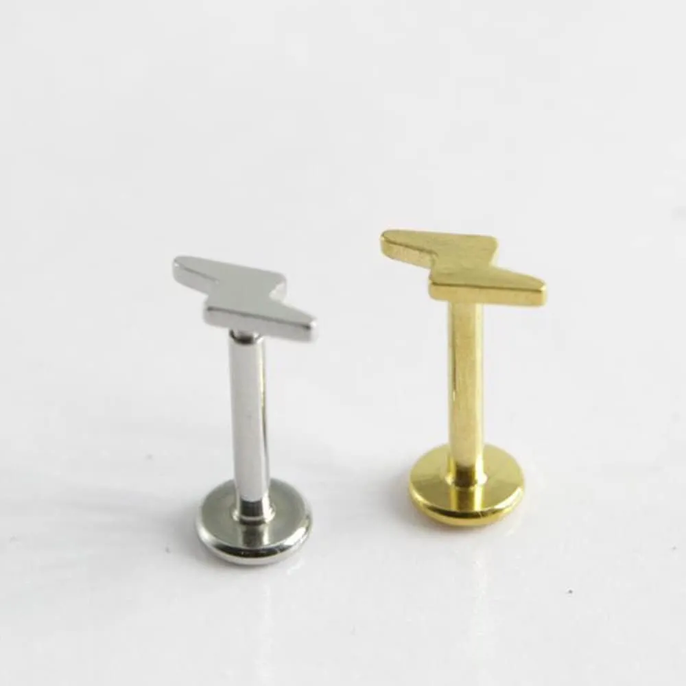 Fashion Lightning Bolt Cartilage Labret Stud Earrings for Women Men Stainless Steel Tragus Monroe Lip Studs Earring Bar 6mm 8mm Helix Rings Medusa Piercing Jewelry Gifts 16G