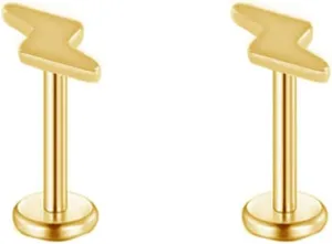 Fashion Lightning Bolt Cartilage Labret Stud Earrings for Women Men Stainless Steel Tragus Monroe Lip Studs Earring Bar 6mm 8mm Helix Rings Medusa Piercing Jewelry Gifts 16G