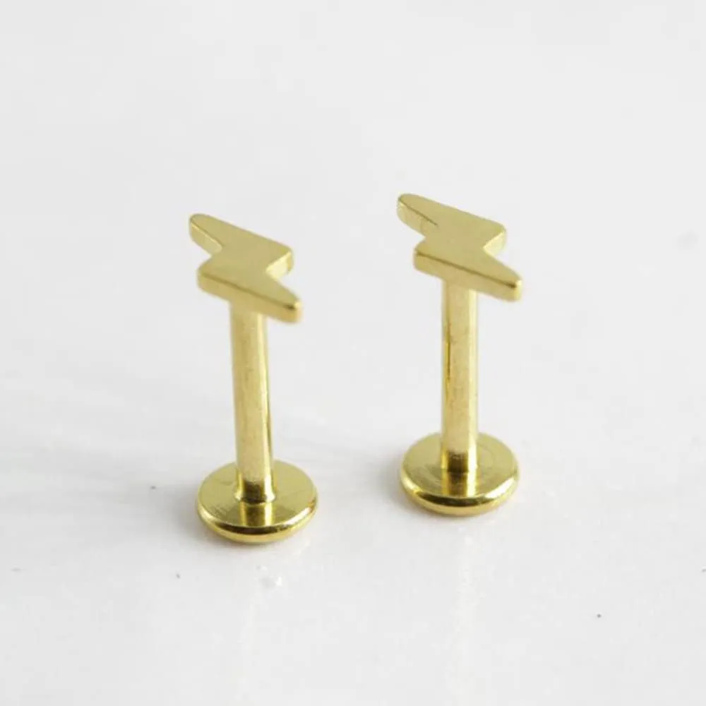 Fashion Lightning Bolt Cartilage Labret Stud Earrings for Women Men Stainless Steel Tragus Monroe Lip Studs Earring Bar 6mm 8mm Helix Rings Medusa Piercing Jewelry Gifts 16G