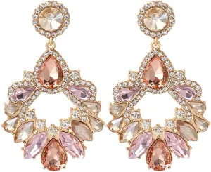 Fashion Rhinestone Sparkly Colorful Crystal Chandelier Drop Dangle Earrings Vintage Rhinestone Statement Cluster Flower Earrings for Women 1920s Bridal Wedding Costume Party Jewelry