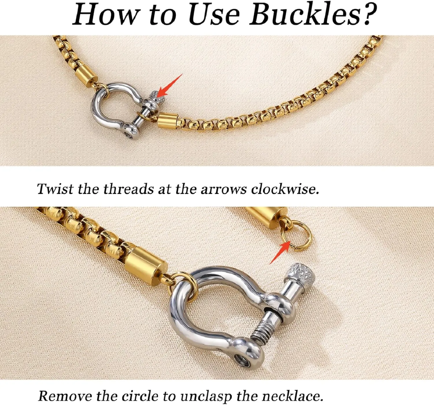 FEEL STYLE Heavy Screw Anchor Shackle Wheat Necklace - 18Inch Stainless Steel Foxtail Wheat Chain Necklace Rolo Necklace - Screw Anchor Shackle Nautical Sailor Clasp