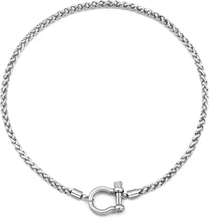 FEEL STYLE Heavy Screw Anchor Shackle Wheat Necklace - 18Inch Stainless Steel Foxtail Wheat Chain Necklace Rolo Necklace - Screw Anchor Shackle Nautical Sailor Clasp