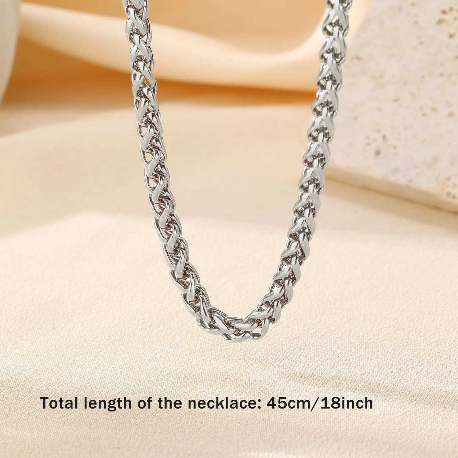 FEEL STYLE Heavy Screw Anchor Shackle Wheat Necklace - 18Inch Stainless Steel Foxtail Wheat Chain Necklace Rolo Necklace - Screw Anchor Shackle Nautical Sailor Clasp