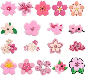 Felvjiaa 18pcs Pink Flowers Shoe Charms PVC Shoe Jewelry Decoration,Clog Accessories Pins for Girls Women Party Favors Birthday Gifts