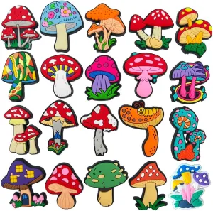 Felvjiaa 20pcs Mushroom Shoes Charms PVC Shoe Jewelry Decoration,Clog Accessories Pins for Boys Girls Party Favors Birthday Gifts
