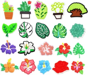 Felvjiaa 20pcs Plants Flowers Shoes Charms PVC Shoe Jewelry Decoration,Clog Accessories Pins for Girls Women Party Favors Birthday Gifts