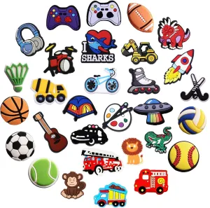 Felvjiaa 30pcs Sports Trucks Shoes Charms PVC Shoe Jewelry Decoration,Clog Accessories Pins for Boys Party Favors Birthday Gifts