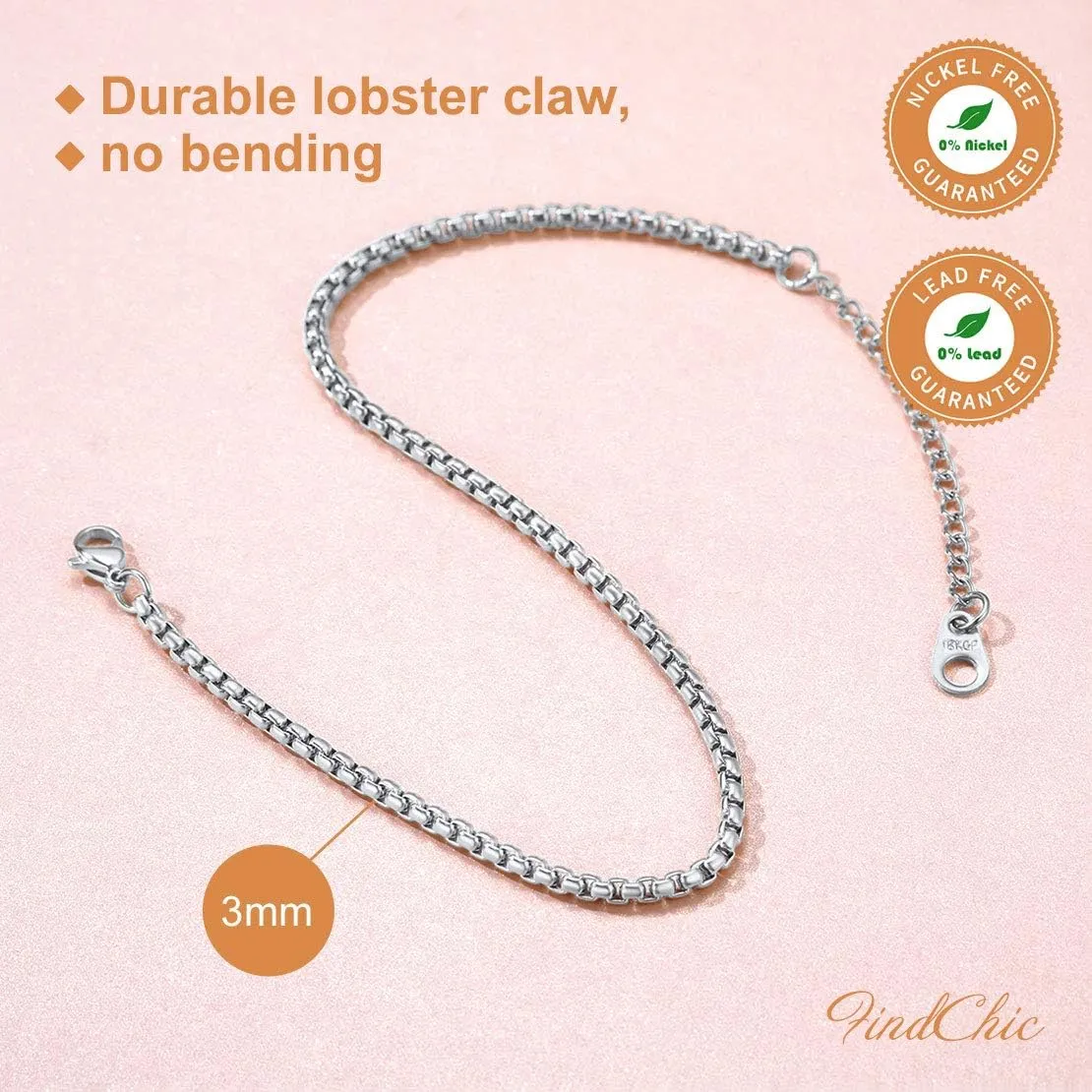 FindChic Stainless Steel Ankle Chain Bracelets for Women Cuban Curb/Figaro/Box Links Beach Foot Jewelry 8.5''-10.5'' Adjustable Anklet, with Jewelry Box