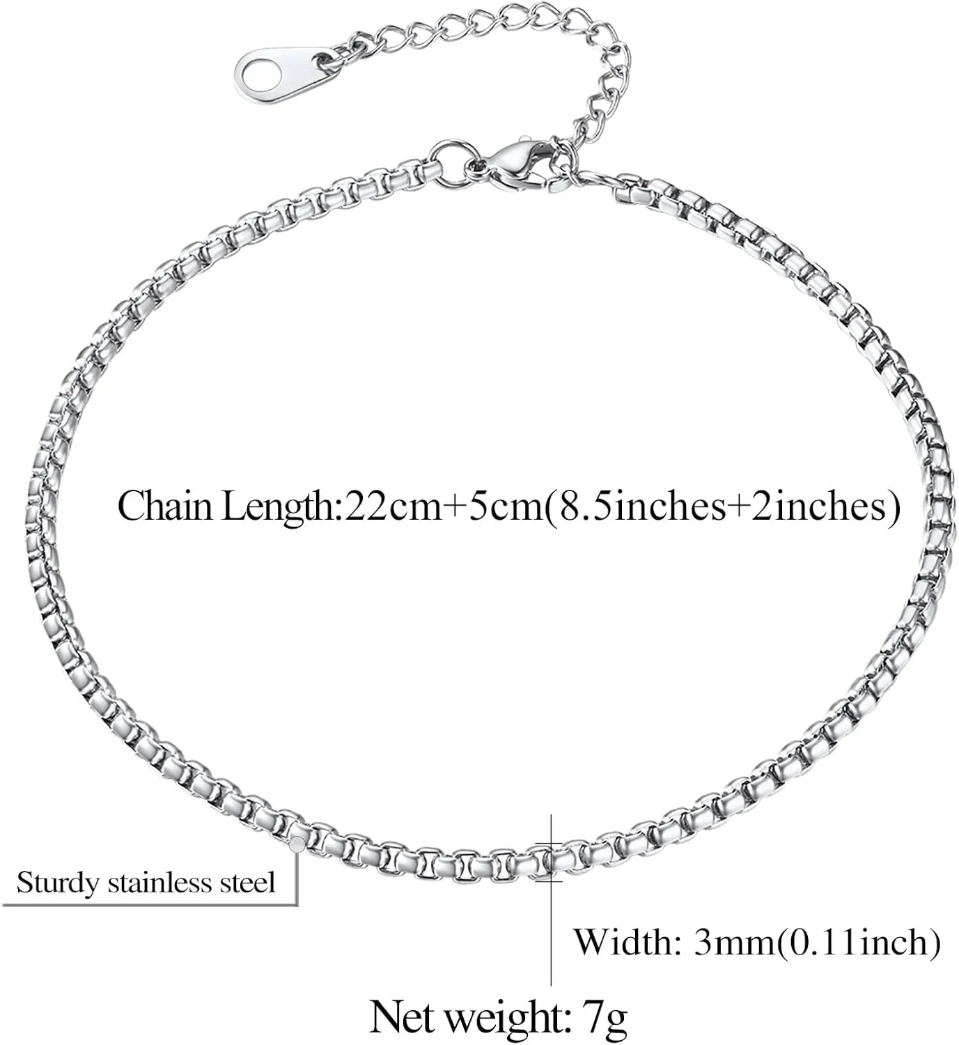 FindChic Stainless Steel Ankle Chain Bracelets for Women Cuban Curb/Figaro/Box Links Beach Foot Jewelry 8.5''-10.5'' Adjustable Anklet, with Jewelry Box