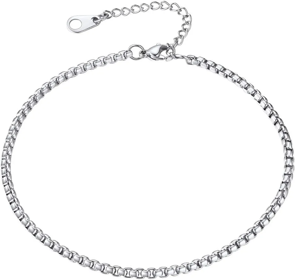 FindChic Stainless Steel Ankle Chain Bracelets for Women Cuban Curb/Figaro/Box Links Beach Foot Jewelry 8.5''-10.5'' Adjustable Anklet, with Jewelry Box