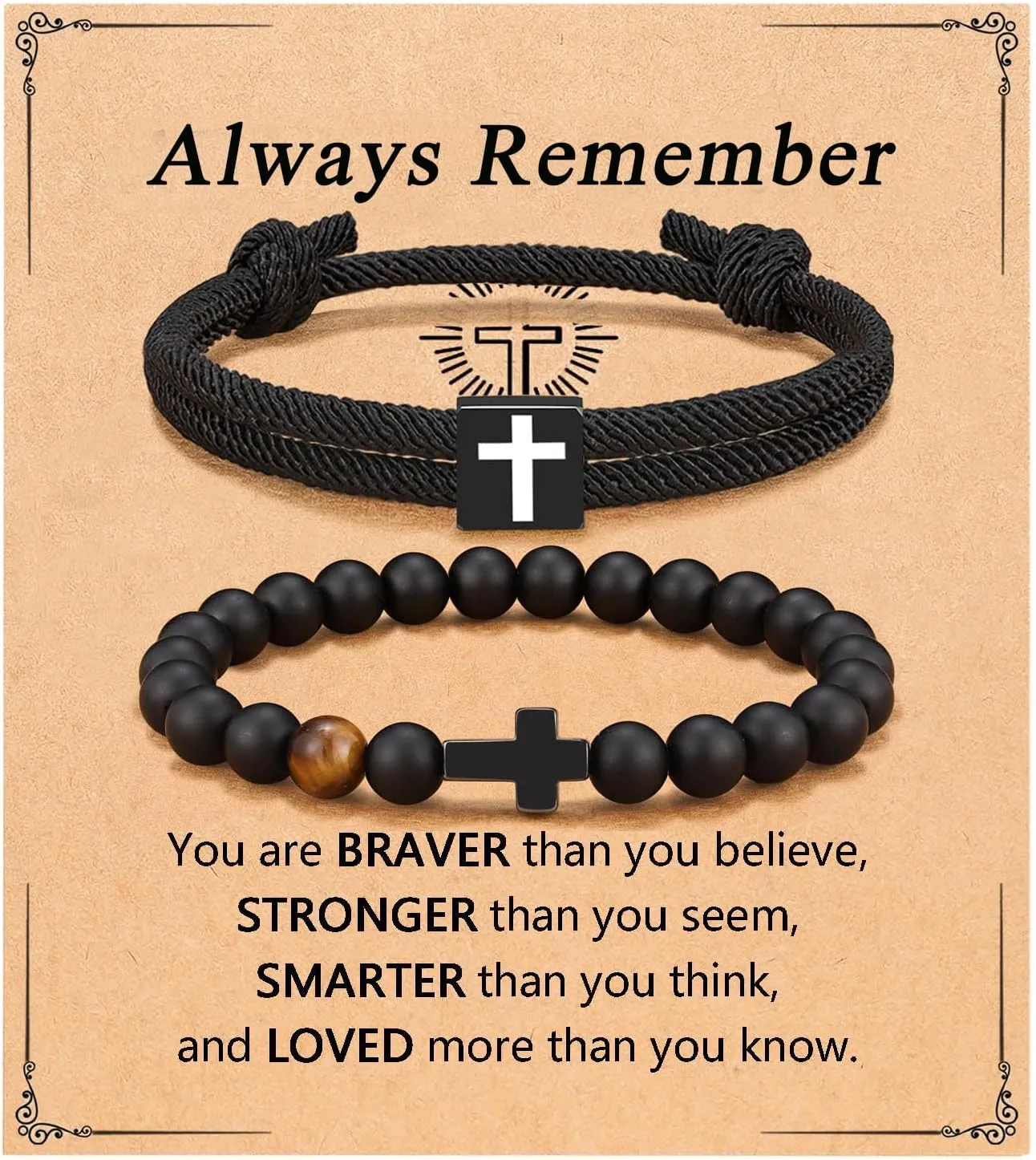 FIRAZIO 2PCS Christian Easter Gifts for Men, Easter Basket Stuffers Cross Bracelet for Men Birthday Confirmation Christian Gifts,Inspirational Faith Based Jesus Bracelets