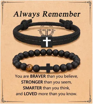 FIRAZIO 2PCS Christian Easter Gifts for Men, Easter Basket Stuffers Cross Bracelet for Men Birthday Confirmation Christian Gifts,Inspirational Faith Based Jesus Bracelets