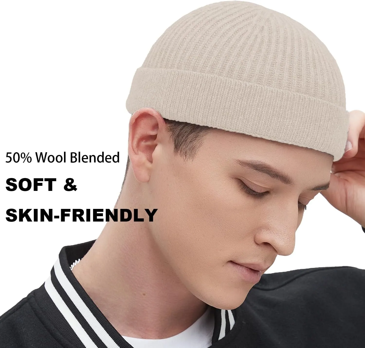 Fisherman Beanie Hats for Men Women,Wool Knit Trawler Skull Cap,Watch Cap,Spring Fall Winter Warm Short Hats
